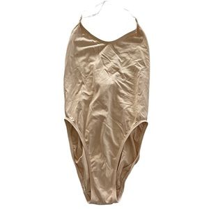 Women’s Capezio nude leotard with clear removable straps